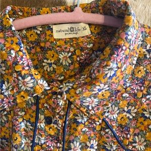 NATURAL LIFE Women's Floral Button Down Shirt - Yellow and Blue